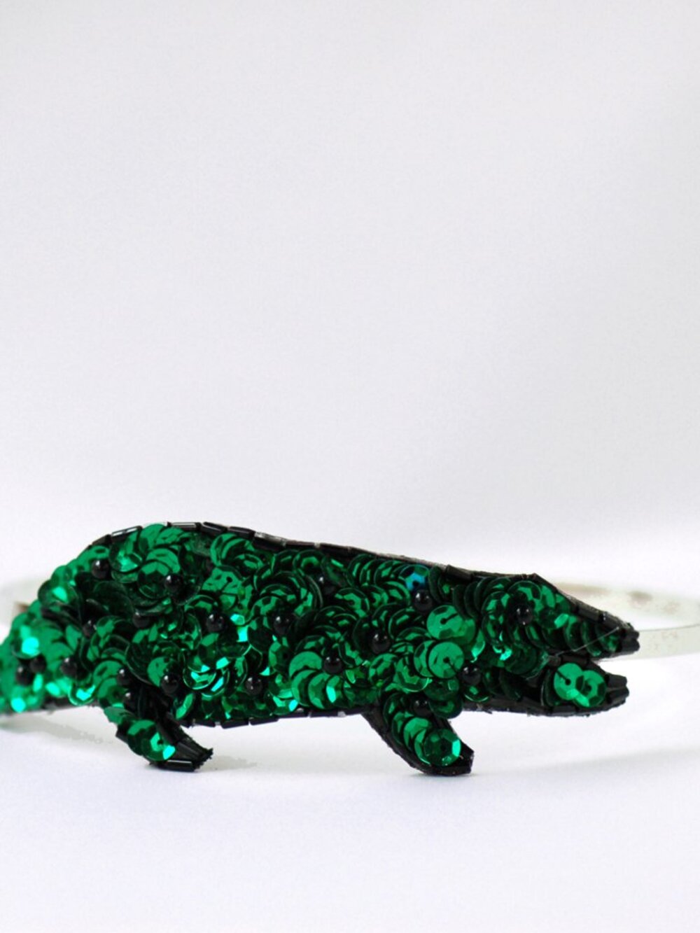 Edgy sequin headband - Alligator with green and black sequin - OOAK - Upcycled